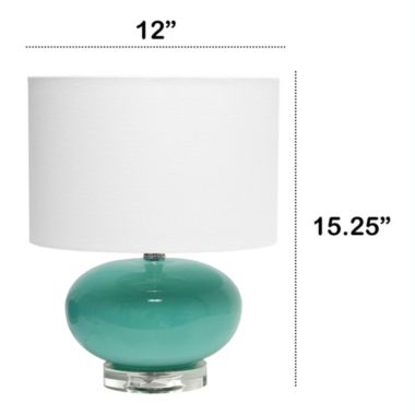 Lalia Home 15.25" Modern Ovaloid Glass Bedside Table Lamp With White Fabric Shade, Aqua. View a larger version of this product image.