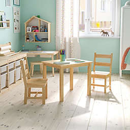 Flash Furniture Kyndl Kids Solid Hardwood Table and Chair Set for Playroom, Bedroom, Kitchen - 3 Piece Set - Natural