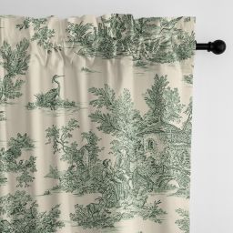 6ix Tailors Fine Linens Homespun Toile Green Pole Top Drapery Panel Pair