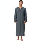 Alternate image 0 for Lars Amadeus Men's Nightshirt Cotton Sleep Shirt Side Split Long Gown with Pockets, Classic Sleeve Straight Hem Sleep Shirt for Tall Henley, XX-Large Gray