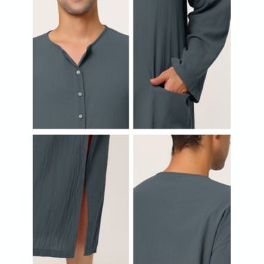 Lars Amadeus Men's Nightshirt Cotton Sleep Shirt Side Split Long Gown with Pockets, Classic Sleeve Straight Hem Sleep Shirt for Tall Henley, XX-Large Gray. View a larger version of this product image.
