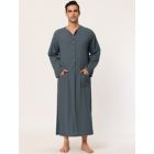 Alternate image 3 for Lars Amadeus Men's Nightshirt Cotton Sleep Shirt Side Split Long Gown with Pockets, Classic Sleeve Straight Hem Sleep Shirt for Tall Henley, XX-Large Gray