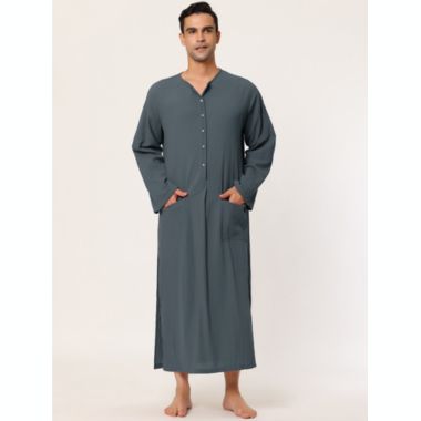 Lars Amadeus Men's Nightshirt Cotton Sleep Shirt Side Split Long Gown with Pockets, Classic Sleeve Straight Hem Sleep Shirt for Tall Henley, XX-Large Gray. View a larger version of this product image.