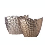 Urban Trends Collection Ceramic Oval Pot with Irregular Lip, Geometric Pattern and Tapered Bottom Set of Two Matte Finish Dark Silver
