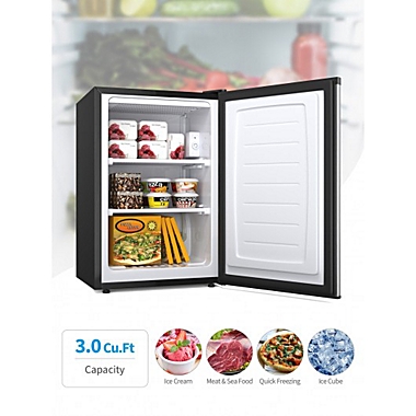 Costway 3 Cubic Feet Compact Upright Freezer with Stainless Steel Door. View a larger version of this product image.