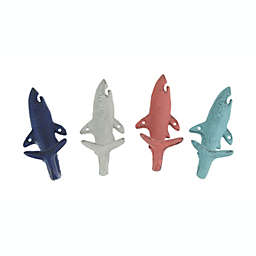 Zeckos Set of 4 Cast Iron Shark Tail Wall Hooks