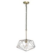 Elegant Designs Large 16" Geometric Diamond Shaped Pendant Industrial Metal Wire Cage Hanging Ceiling 1 Light Fixture - Antique Brass