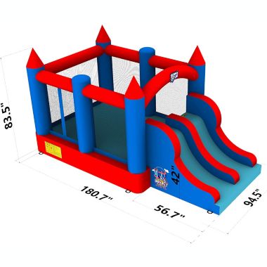 Sunny & Fun Inflatable Bouncy Castle with Dual Slide - Heavy-Duty for Outdoor Fun - Climbing Wall, Slides, Bounce House - Easy to Set Up & Inflate with Included Air Pump & Carrying Case - Blue. View a larger version of this product image.