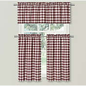 GoodGram Country Plaid Gingham 3 Pc Kitchen Curtain Tier & Valance Set - 58 in. W x 36 in. L, Burgundy