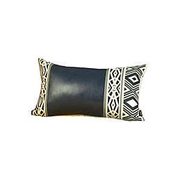 HomeRoots Rectangular Spruce Blue Faux Leather and Geometric Pattern Lumbar Pillow Cover - 12