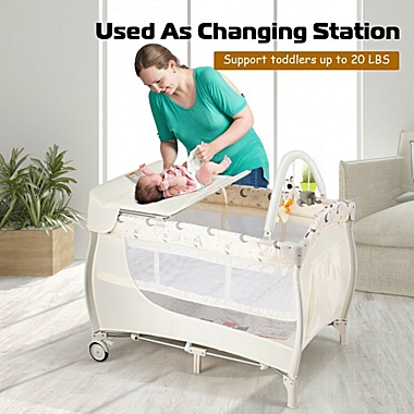 Costway Foldable Safety  Baby Playard for Toddler Infant with Changing Station-Beige. View a larger version of this product image.