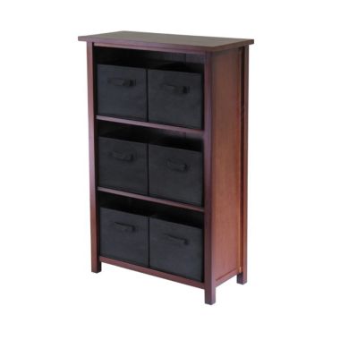 Winsome Verona 3 Section M Storage Shelf With 6 Foldable Black Color Fabric Baskets. View a larger version of this product image.