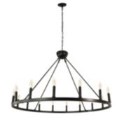 Canyon Home Ancora 16 Light Chandelier Wagon Wheel (43" Wide) Matte Black Steel Frame   Large Home Decoration   Foyer, Entryway, Dining Room