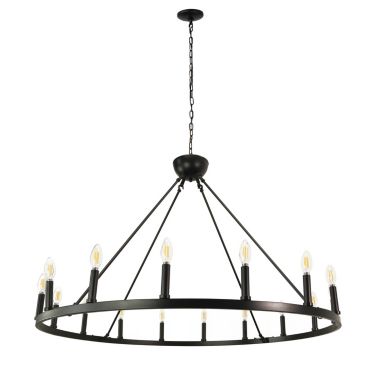 Canyon Home Ancora 16 Light Chandelier Wagon Wheel (43" Wide) Matte Black Steel Frame Large Home Decoration Foyer, Entryway, Dining Room. View a larger version of this product image.