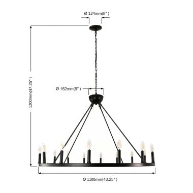 Canyon Home Ancora 16 Light Chandelier Wagon Wheel (43" Wide) Matte Black Steel Frame   Large Home Decoration   Foyer, Entryway, Dining Room. View a larger version of this product image.