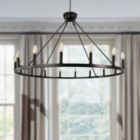 Alternate image 3 for Canyon Home Ancora 16 Light Chandelier Wagon Wheel (43" Wide) Matte Black Steel Frame   Large Home Decoration   Foyer, Entryway, Dining Room