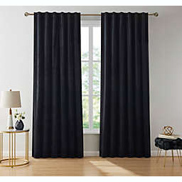 THD Maria Velvet Back Tab Rod Pocket Curtain Panels - Black, Set of 2
