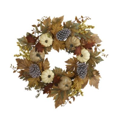 Nearly Natural 24" Fall Pumpkins, Pine Cones and Berries Artificial Wreath