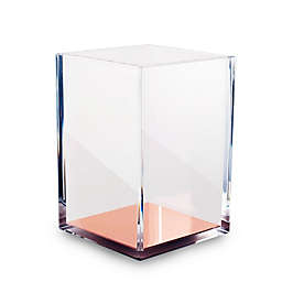 Zodaca [Deluxe Acrylic] Square Pen Holder Pencil Cup Desktop Stationery Organizer, Clear/Rose Gold