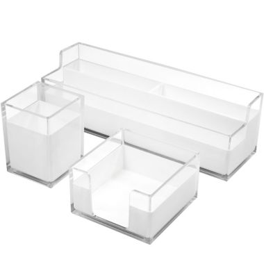Stock Preferred Acrylic Desk Organizers Includes Desk Organizer Caddy Memo Tray Set of 3 Pcs. View a larger version of this product image.