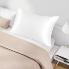 Alternate image 1 for PiccoCasa 100% Silk Pillowcase for Hair and Skin, Both Side 400 Thread Count Solid Pillow Protector 19 Momme Silk Pillow Cases with Hidden Zipper, 1 Piece, Standard/20x26inch Snow White
