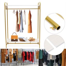 Infinity Merch Garment Rack Metal Rolling Clothing Shelf in H160cmxL120cm Gold