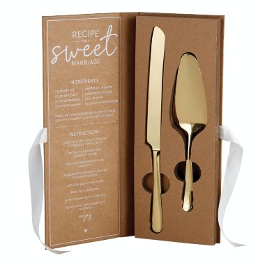 Creative Brands 5" x 13" Boxed Gold Cake Knife and Server. View a larger version of this product image.