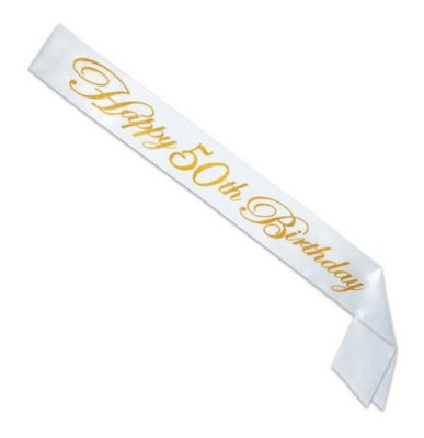 Beistle Party Decorative Glittered Happy 50th Birthday Satin Sash 33" x 4" - 6 Pack, (1/Pkg)