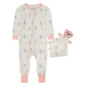 Sleep On It Infant Girls Hopping Bunny Zip-Front Coverall Pajama with Blankey Buddy