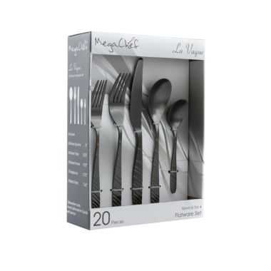 MegaChef La Vague 20 Piece Flatware Utensil Set, Stainless Steel Silverware Metal Service for 4 in Matte Black. View a larger version of this product image.