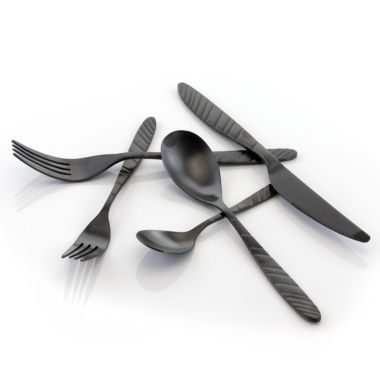 MegaChef La Vague 20 Piece Flatware Utensil Set, Stainless Steel Silverware Metal Service for 4 in Matte Black. View a larger version of this product image.