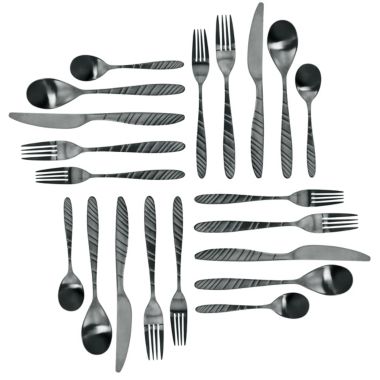 MegaChef La Vague 20 Piece Flatware Utensil Set, Stainless Steel Silverware Metal Service for 4 in Matte Black. View a larger version of this product image.