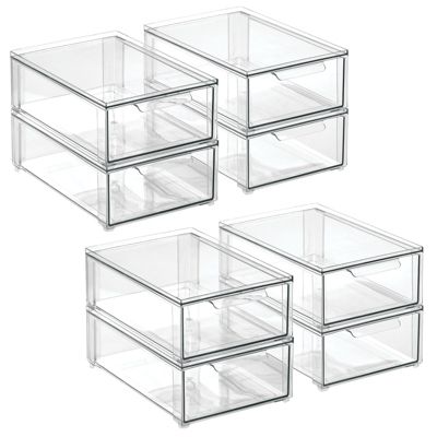 mDesign Stackable Closet Storage Bin Box with Pull-Out Drawer - Clear