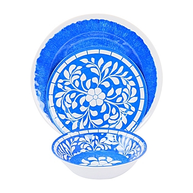 Elama Nelly 12 Piece Melamine Dinnerware Set in Blue. View a larger version of this product image.
