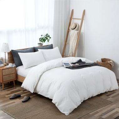 Lannister 100% Washed Cotton Duvet Cover Queen Size, Beige Fade-Resistant Natural Bedding Set - White. View a larger version of this product image.