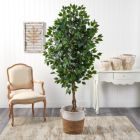 Alternate image 1 for Nearly Natural 6&#39;H Ficus Artificial Tree with Natural Trunk in Handmade Natural Jute and Cotton Planter