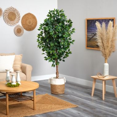 Nearly Natural 6&#39;H Ficus Artificial Tree with Natural Trunk in Handmade Natural Jute and Cotton Planter. View a larger version of this product image.