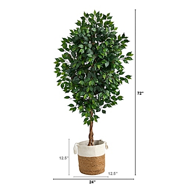 Nearly Natural 6&#39;H Ficus Artificial Tree with Natural Trunk in Handmade Natural Jute and Cotton Planter. View a larger version of this product image.