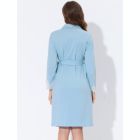 Alternate image 3 for cheibear Women's Valentine's Day Sleepwear, V-Neck with Lace Kimono Robes Sleepwear, Belt Casual Long Knit Bathrobe Ladies Loungewear, X-Small Blue