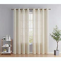 THD Serena Faux Linen Textured Semi Sheer Privacy Sun Light Filtering Transparent Window Grommet Short Thick Curtains Drapery Panels for Bedroom, 2 Panels (54