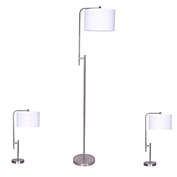 Kingston Living Set of 3 Silver and White Drum Shade Floor Lamps 57"