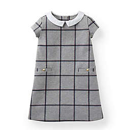 Hope & Henry Girls' Ponte Dress with Woven Collar (Grey Plaid, 6-12 Months)