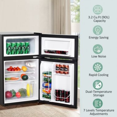 Costway 3.2 cu ft. Compact Stainless Steel Refrigerator-Black. View a larger version of this product image.