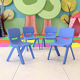 Emma + Oliver 4 Pack Blue Plastic Stack School Chair with 13.25