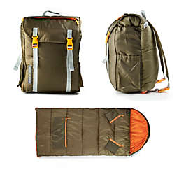 Mimish Sleep-N-Pack, 37 F Packable Kid's Sleeping Bag & Backpack, Outdoor Rated, Olive/ Bright Orange, Kids (7-12 yrs)