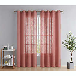 THD Serena Faux Linen Textured Semi Sheer Privacy Light Filtering Transparent Window Grommet Floor Length Thick Curtains Drapery Panels Bedroom & Living Room, 2 Panels (54 W x 84 L, Blush Pink)