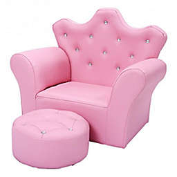 Costway Pink Kids Sofa Armrest Couch with Ottoman-Pink