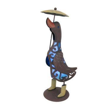 Things2Die4 Metal Duck Holding Umbrella LED Solar Light Outdoor Garden Statue Yard Decor. View a larger version of this product image.