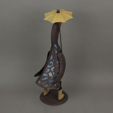 Things2Die4 Metal Duck Holding Umbrella LED Solar Light Outdoor Garden Statue Yard Decor. View a larger version of this product image.