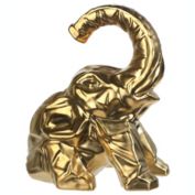 Urban Trends Collection Ceramic Sitting Elephant with Trunks Figurine High Shiny Finish Gold